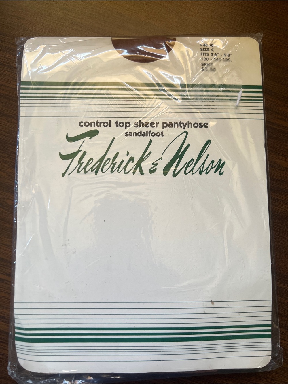 NIB Vintage Frederick and Nelson Control Top Sheer Pantyhose in ‘Spice’ - Size C